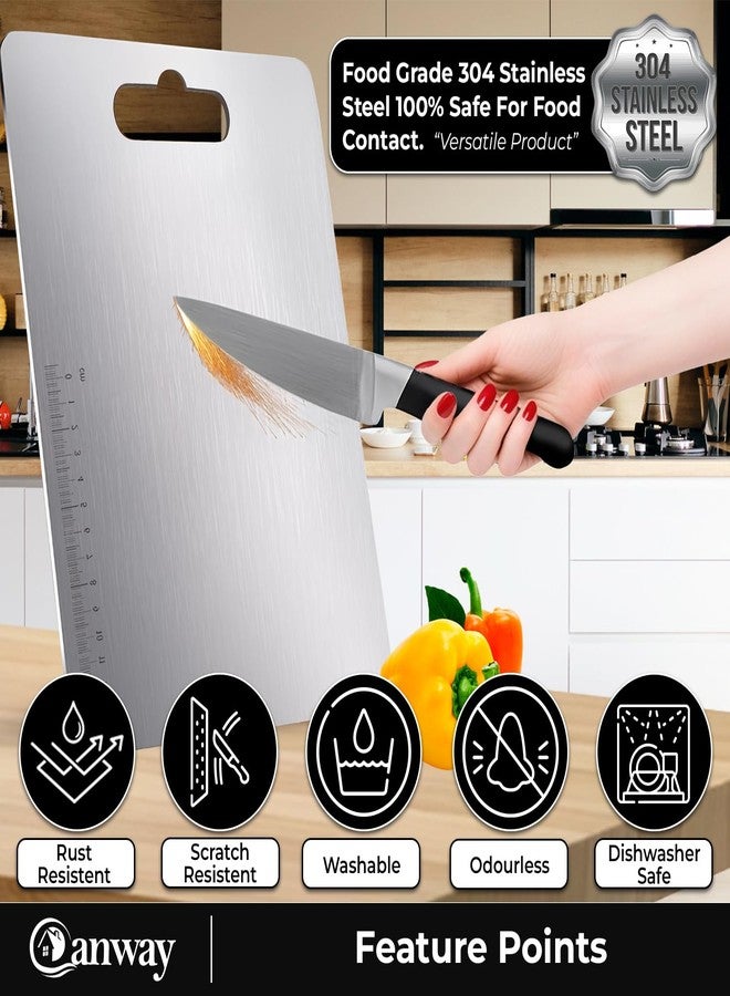 CANWAY® Stainless Steel Chopping Board 36x25 cm with Handle | Anti-Slip Cutting Board for Kitchen | Hygienic & Easy to Clean | Ideal for Vegetables, Fruits & Meat - Image 3